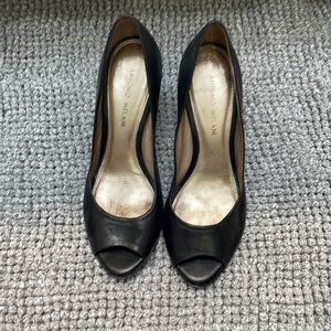 Antonio Melani black leather peep toe heels